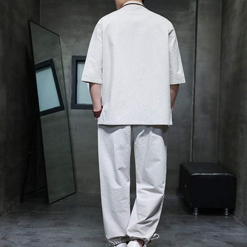 Breathable Cotton Linen Frog Button Meditation Shirt and Pants Set