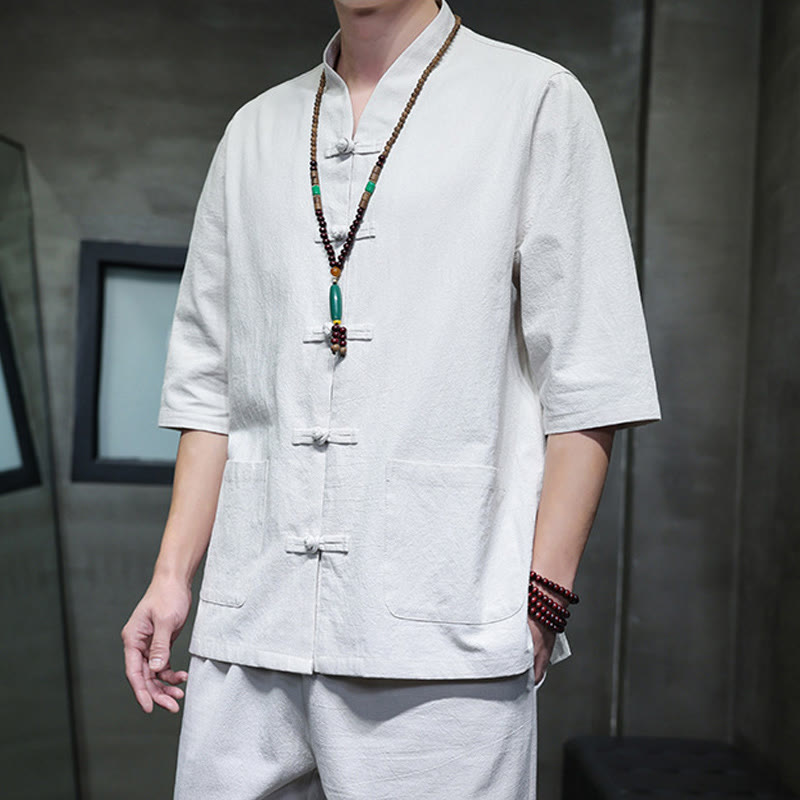Breathable Cotton Linen Frog Button Meditation Shirt and Pants Set