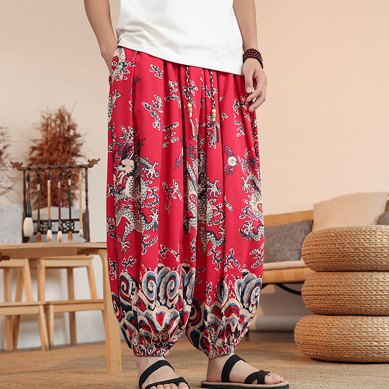 Cotton Dragon Print Mindful Movement Harem Pants