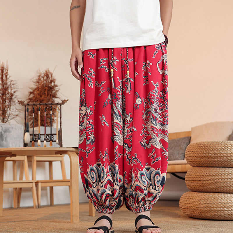 Cotton Dragon Print Mindful Movement Harem Pants