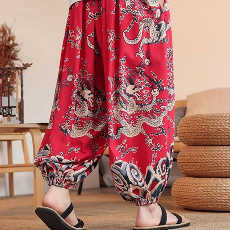 Cotton Dragon Print Mindful Movement Harem Pants