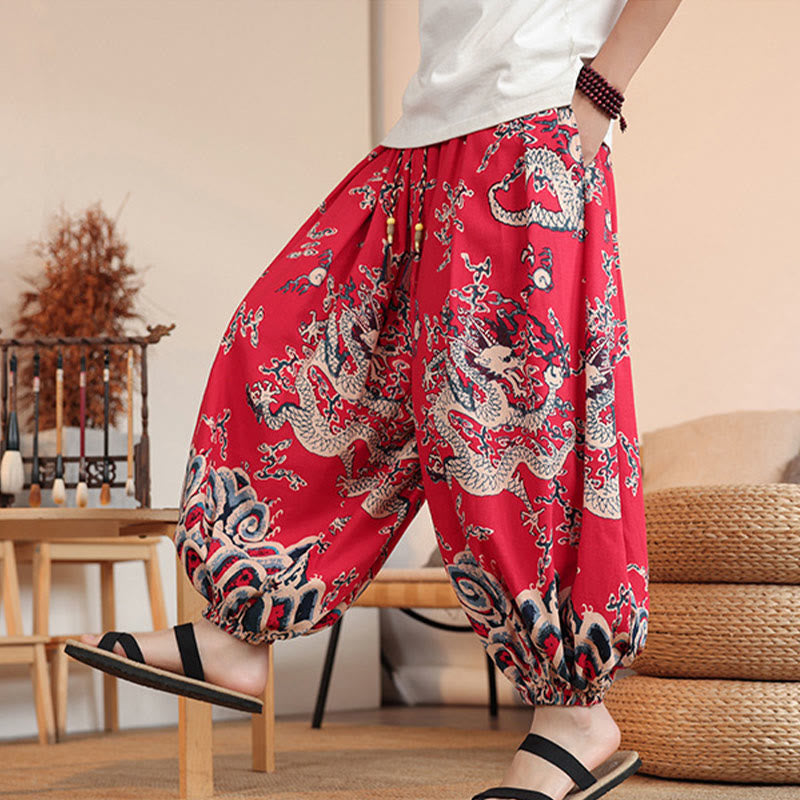 Cotton Dragon Print Mindful Movement Harem Pants