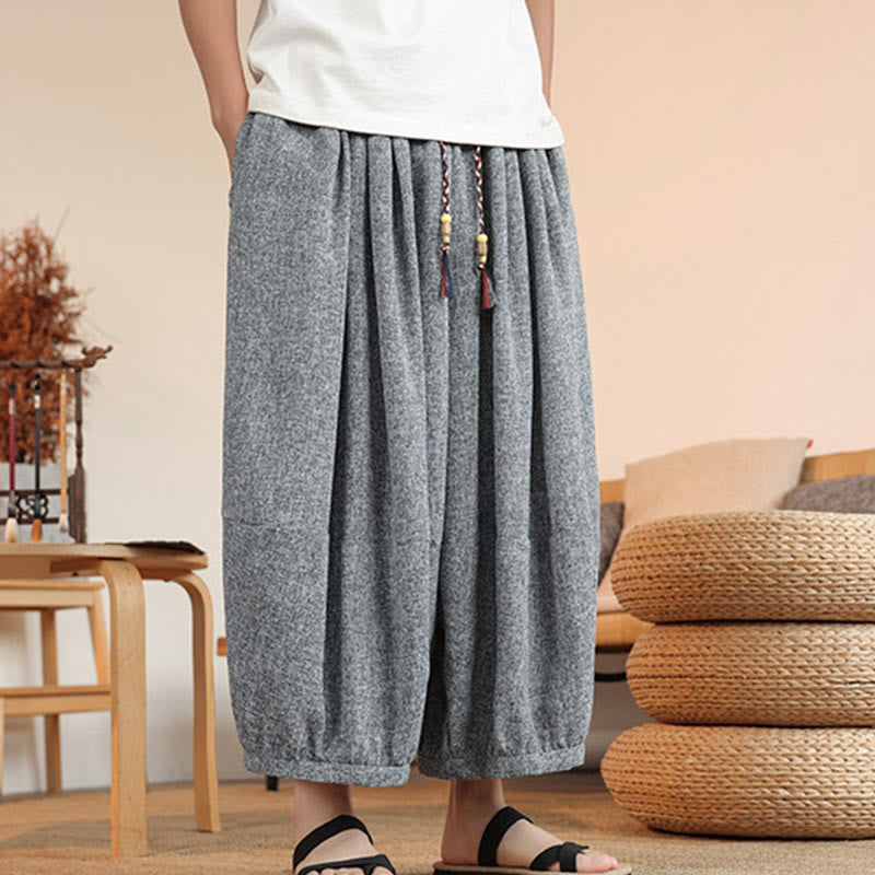 Lightweight Embroidered Cropped Men's Meditation Harem Pants
