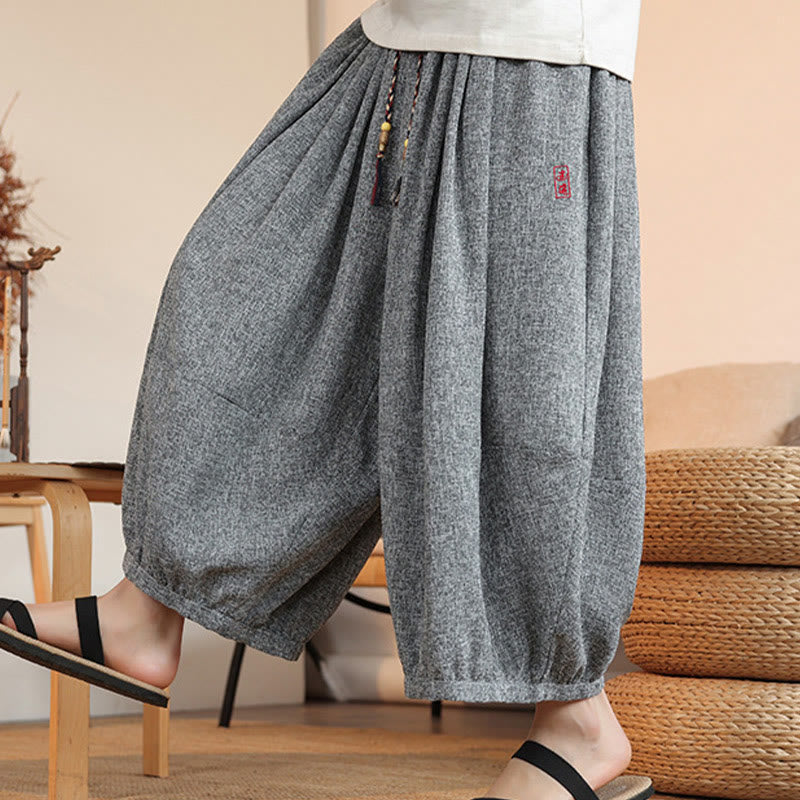 Lightweight Embroidered Cropped Men's Meditation Harem Pants