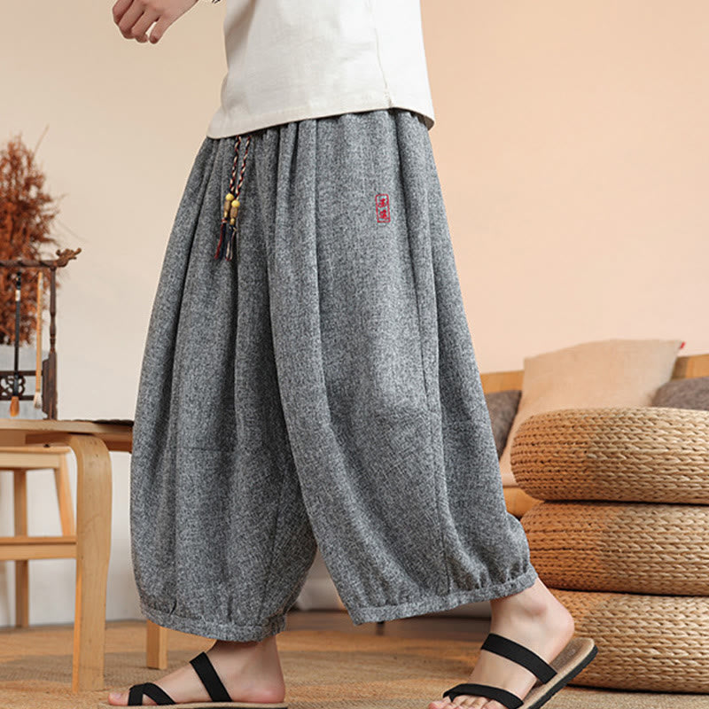 Lightweight Embroidered Cropped Men's Meditation Harem Pants