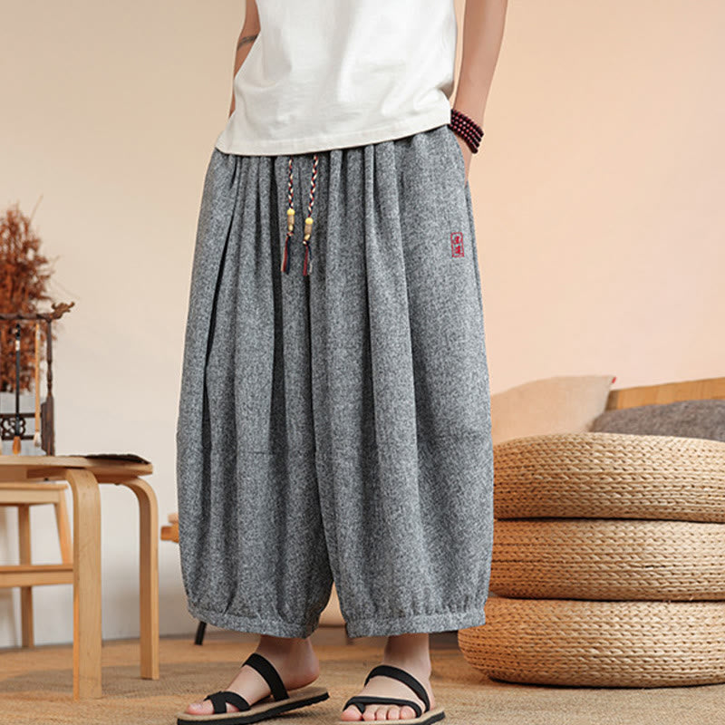 Lightweight Embroidered Cropped Men's Meditation Harem Pants