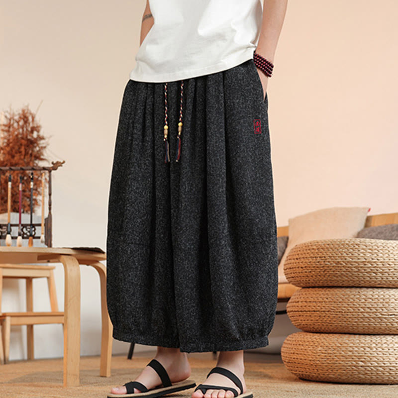 Lightweight Embroidered Cropped Men's Meditation Harem Pants