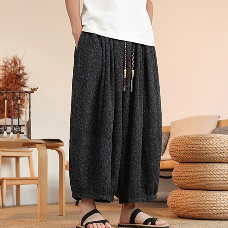 Lightweight Embroidered Cropped Men's Meditation Harem Pants