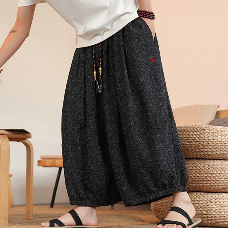 Lightweight Embroidered Cropped Men's Meditation Harem Pants