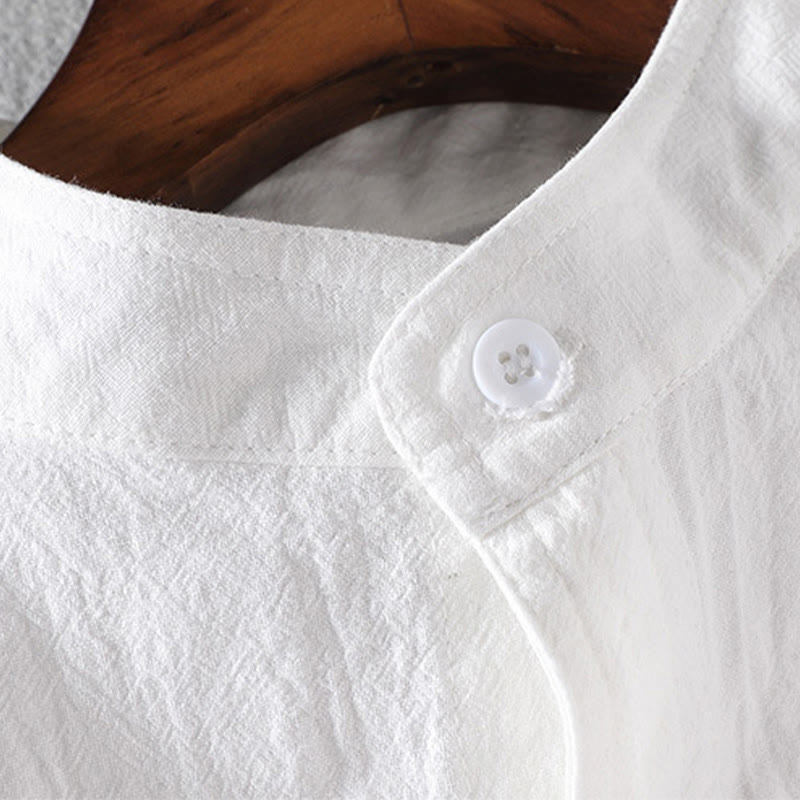Summer Solid Men's Buttons Half Sleeve Cotton Linen Shirt