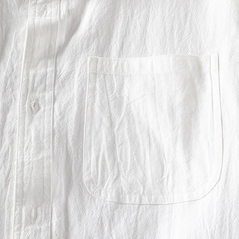 Summer Solid Men's Buttons Half Sleeve Cotton Linen Shirt
