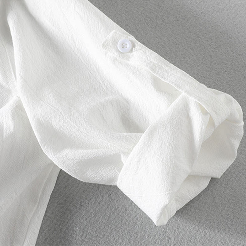 Summer Solid Men's Buttons Half Sleeve Cotton Linen Shirt