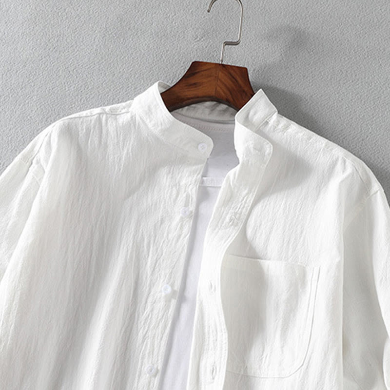Summer Solid Men's Buttons Half Sleeve Cotton Linen Shirt