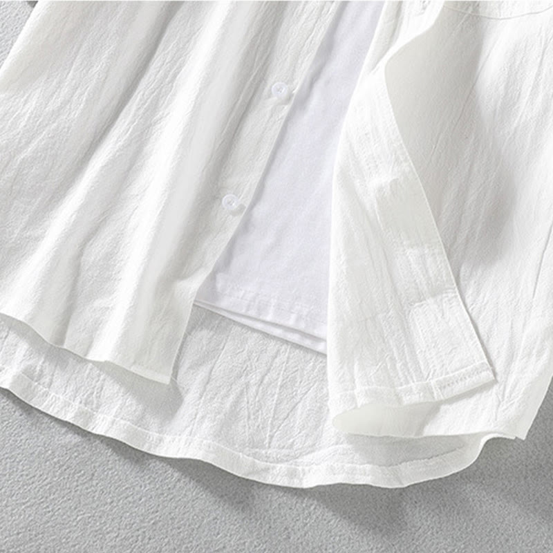 Summer Solid Men's Buttons Half Sleeve Cotton Linen Shirt