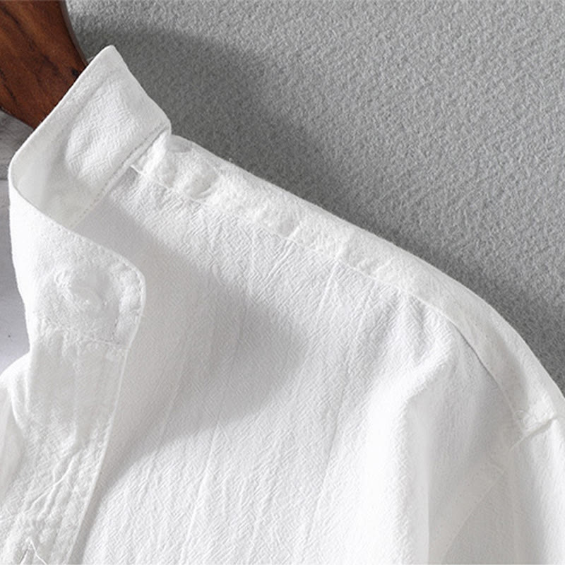 Summer Solid Men's Buttons Half Sleeve Cotton Linen Shirt