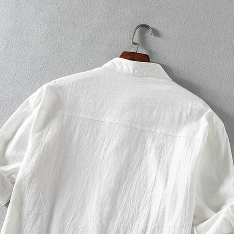 Summer Solid Men's Buttons Half Sleeve Cotton Linen Shirt