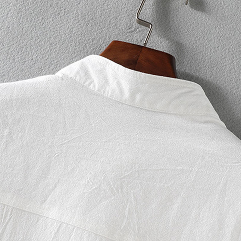 Summer Solid Men's Buttons Half Sleeve Cotton Linen Shirt