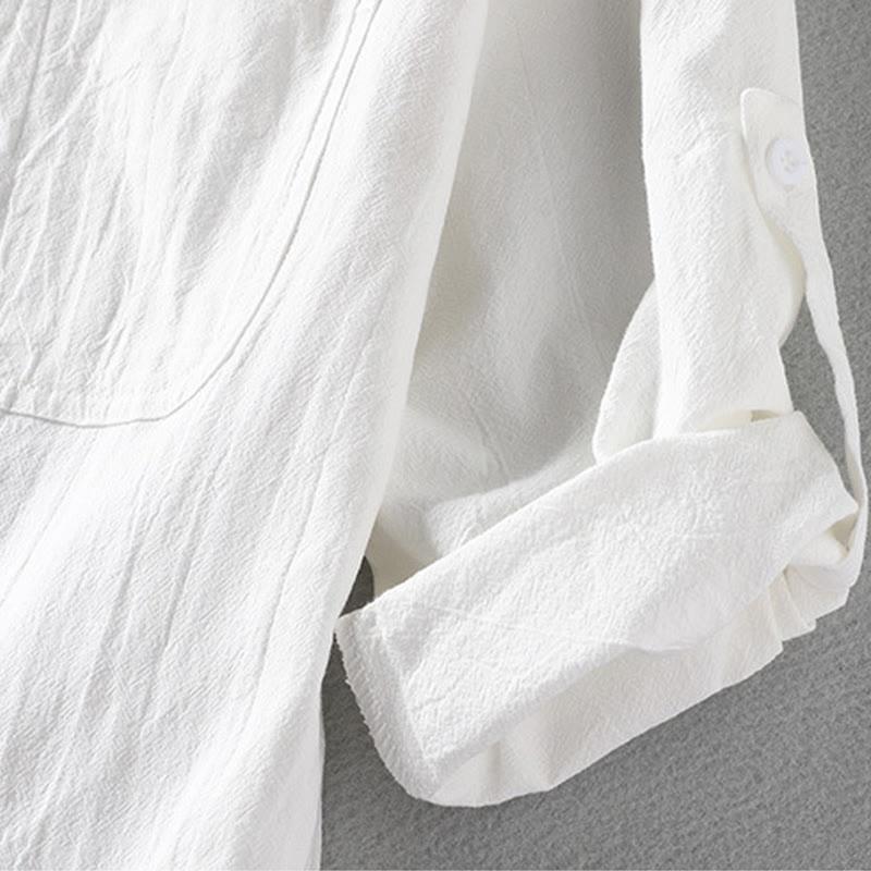Summer Solid Men's Buttons Half Sleeve Cotton Linen Shirt