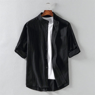 Summer Solid Men's Buttons Half Sleeve Cotton Linen Shirt