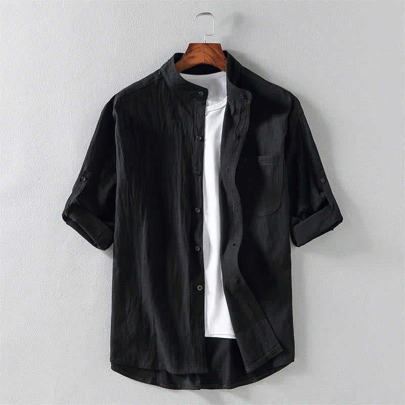 Summer Solid Men's Buttons Half Sleeve Cotton Linen Shirt