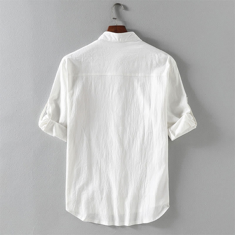 Summer Solid Men's Buttons Half Sleeve Cotton Linen Shirt