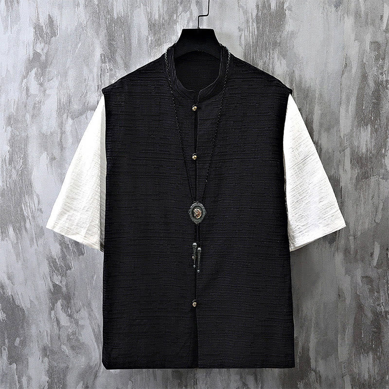 Breathable Cotton Linen Stand Collar Meditation Shirt