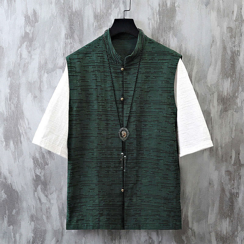 Breathable Cotton Linen Stand Collar Meditation Shirt