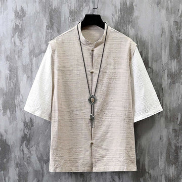 Breathable Cotton Linen Stand Collar Meditation Shirt