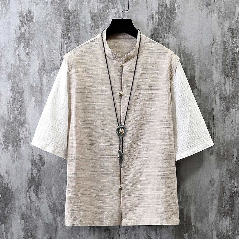 Breathable Cotton Linen Stand Collar Meditation Shirt