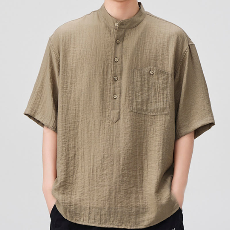Lightweight Stand-Collar Half-Sleeve Men's Meditation Shirt