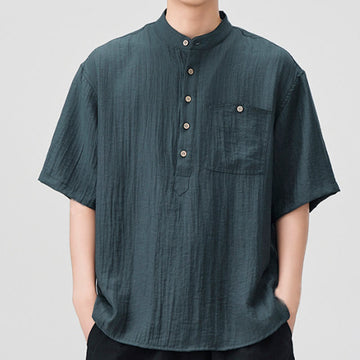 Lightweight Stand-Collar Half-Sleeve Men's Meditation Shirt