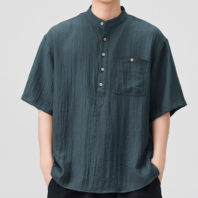 Lightweight Stand-Collar Half-Sleeve Men's Meditation Shirt