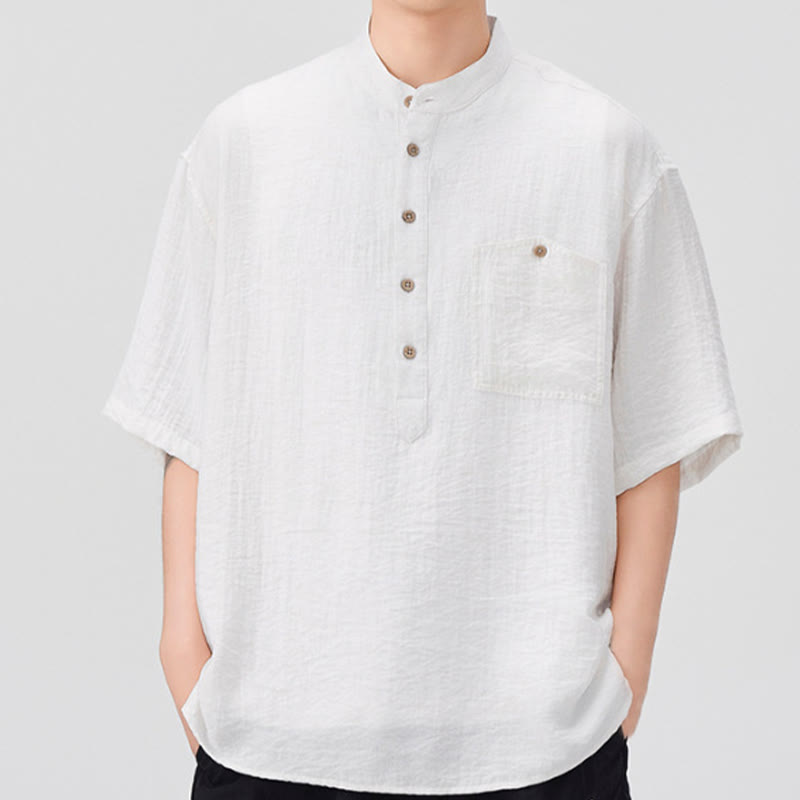 Lightweight Stand-Collar Half-Sleeve Men's Meditation Shirt