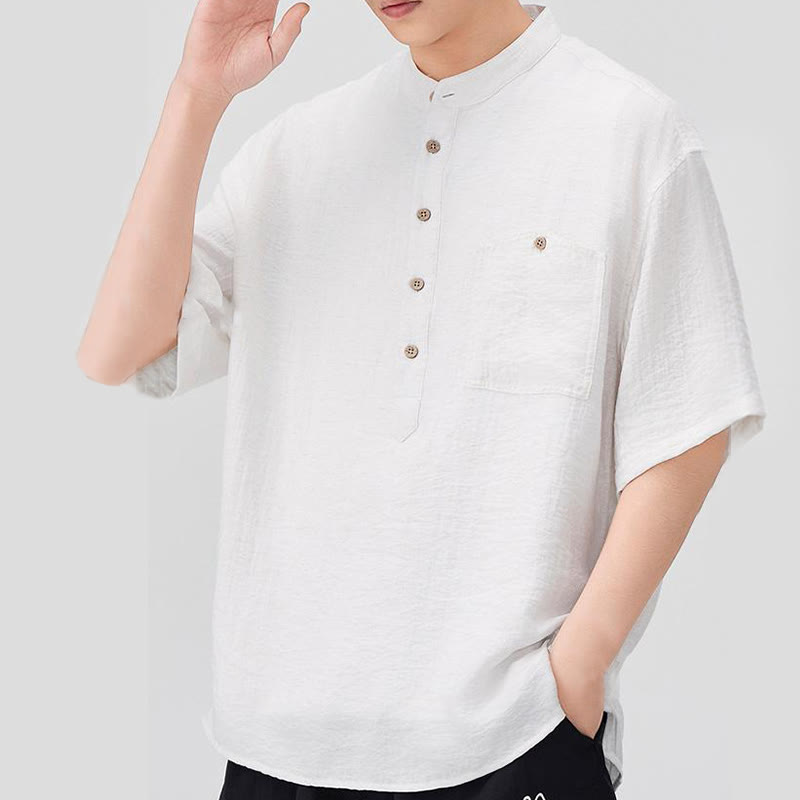 Lightweight Stand-Collar Half-Sleeve Men's Meditation Shirt