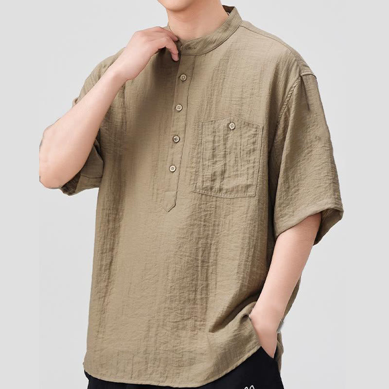 Lightweight Stand-Collar Half-Sleeve Men's Meditation Shirt
