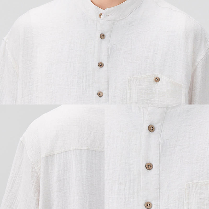 Lightweight Stand-Collar Half-Sleeve Men's Meditation Shirt