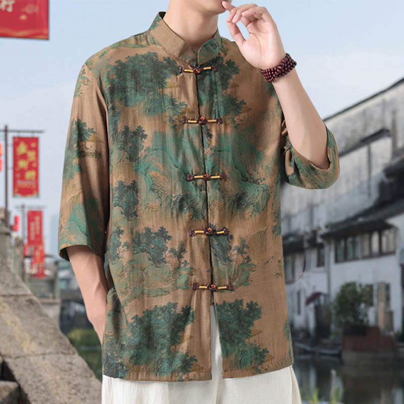 Cotton Linen Stand Collar Mindful Meditation Shirt