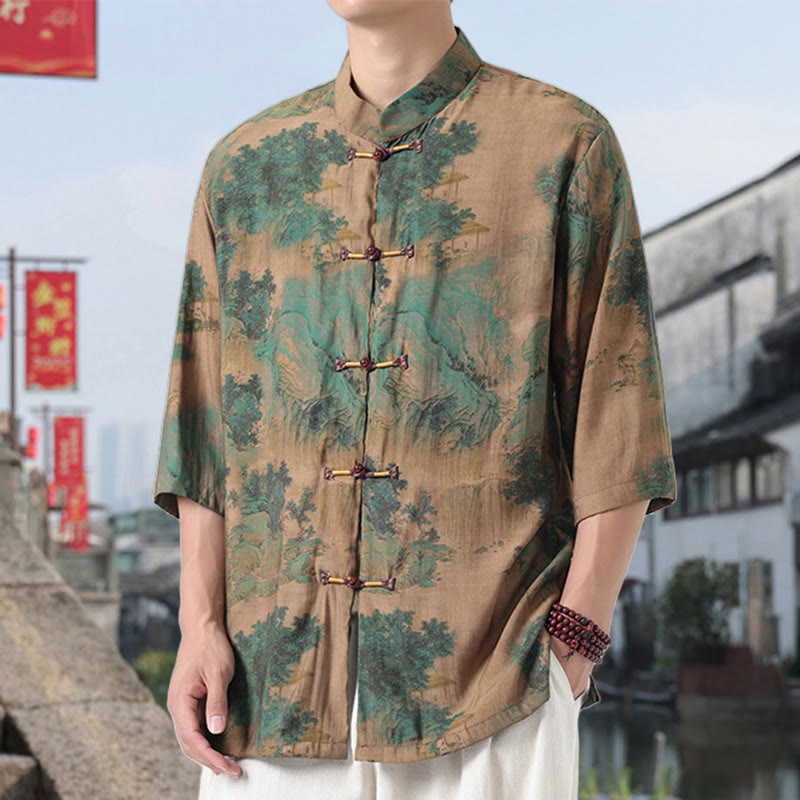 Cotton Linen Stand Collar Mindful Meditation Shirt