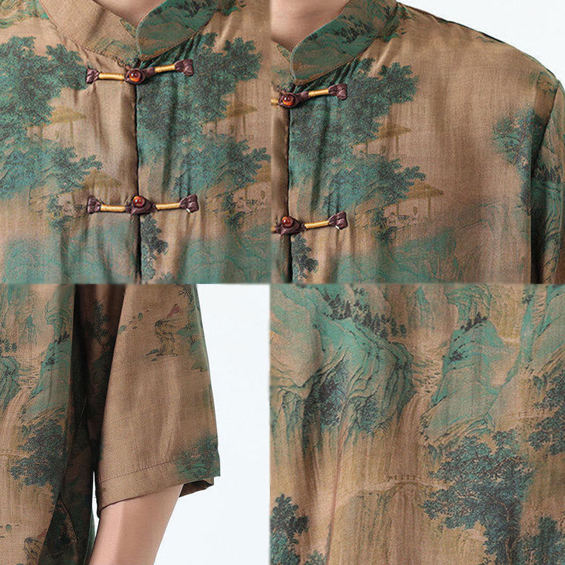Cotton Linen Stand Collar Mindful Meditation Shirt