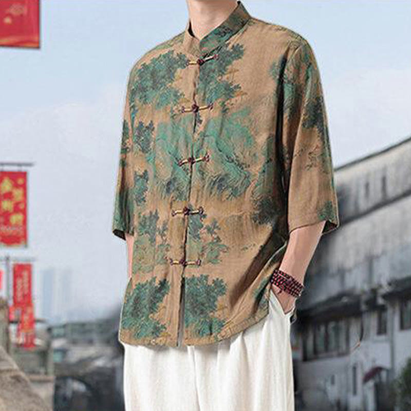 Cotton Linen Stand Collar Mindful Meditation Shirt