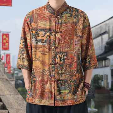 Cotton Linen Stand Collar Mindful Meditation Shirt