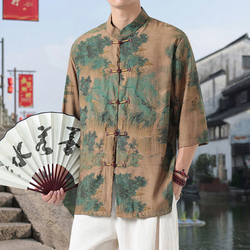 Cotton Linen Stand Collar Mindful Meditation Shirt