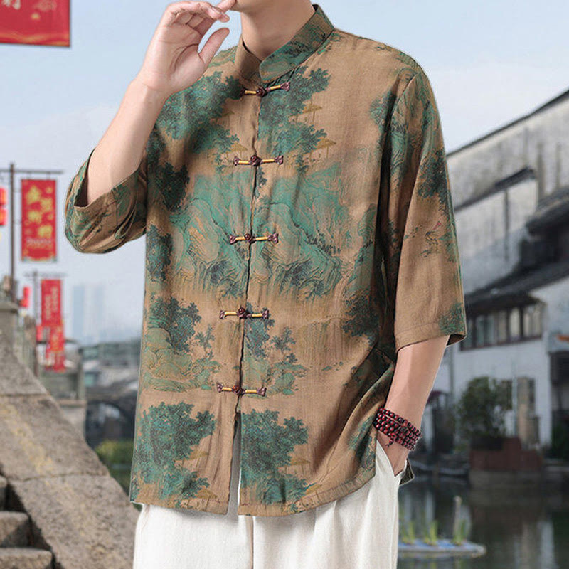 Cotton Linen Stand Collar Mindful Meditation Shirt