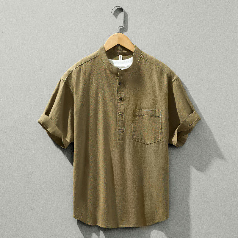 Lightweight Cotton Stand-Collar Daily Grounding Shirt