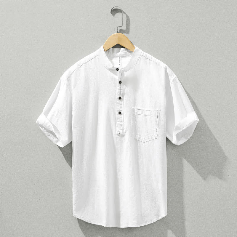 Lightweight Cotton Stand-Collar Daily Grounding Shirt