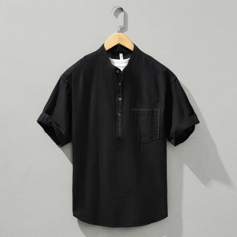 Lightweight Cotton Stand-Collar Daily Grounding Shirt