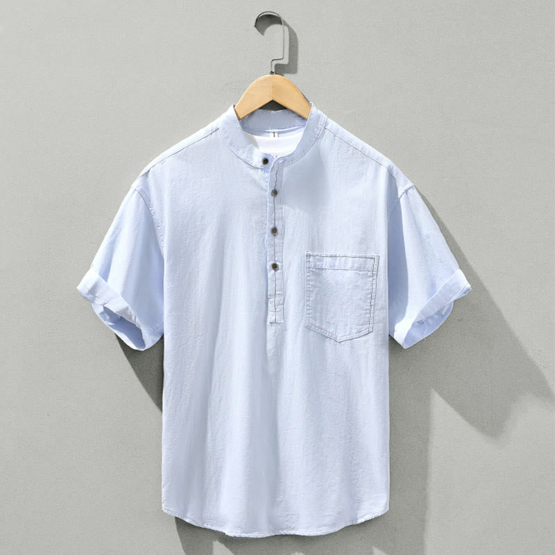 Lightweight Cotton Stand-Collar Daily Grounding Shirt