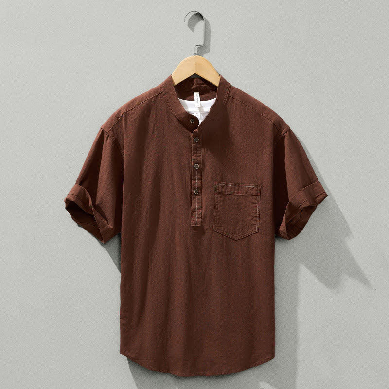 Lightweight Cotton Stand-Collar Daily Grounding Shirt