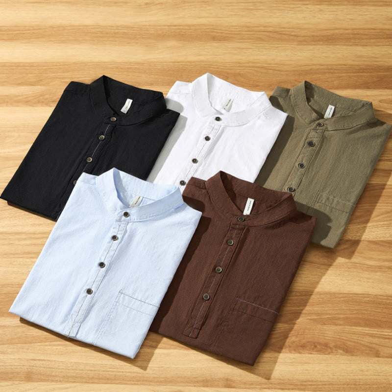 Lightweight Cotton Stand-Collar Daily Grounding Shirt