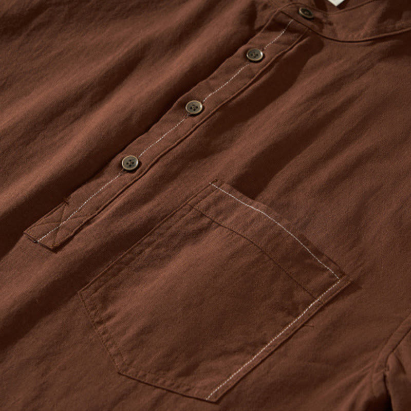 Lightweight Cotton Stand-Collar Daily Grounding Shirt